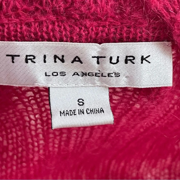 Trina Turk open from cardigan mohair blend silk bow pink yellow cowl neck size S - Picture 8 of 9